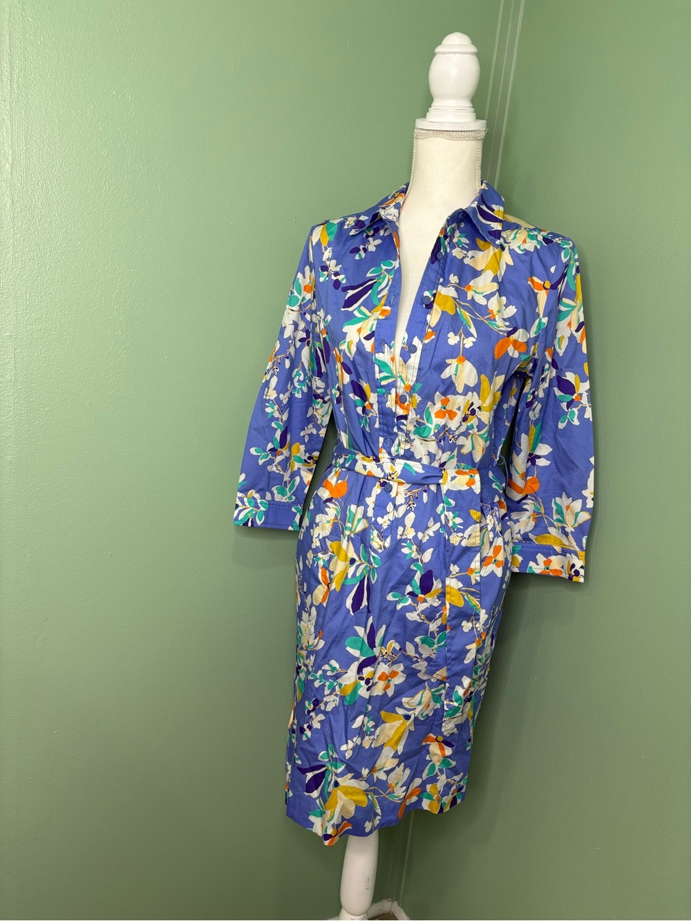 Tyler Boe Blue Floral Shirt Dress with Yellow & White Accents - Picture 3 of 10